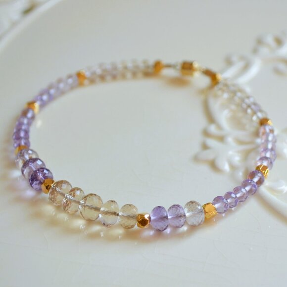 Ametrine Beaded Bracelet with Gold Magnetic Clasp - Hand Made in Canada - Picture 2 of 9